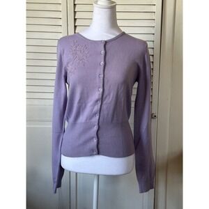 Lavender Lilac Beaded Cardigan I.N. San Francisco Size M